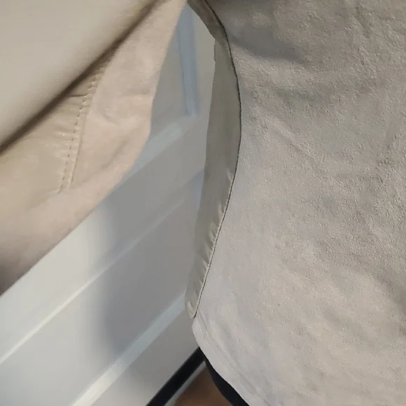 Blank NYC Cream Asymmetrical Faux Suede And Faux Leather Zip Up Jacket - Picture 9 of 15